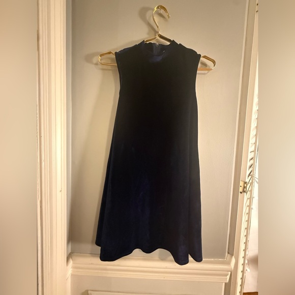 Vintage 90s Penelope Tree Navy Blue Velvet Mini Dress Mock Neck Size 10 - Picture 5 of 7